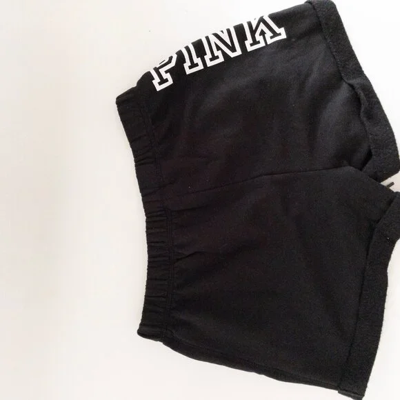 Victorias Secret Pink Black Fleece Shorts With White Logo Elastic Waistband S - Picture 11 of 12